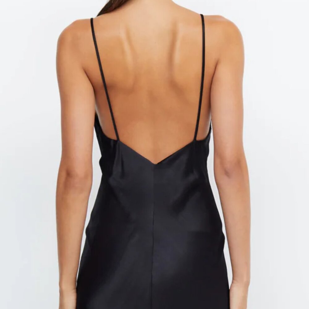 Bec & Bridge Black Satin V-Neck Slip Maxi Dress - Picture 3 of 4